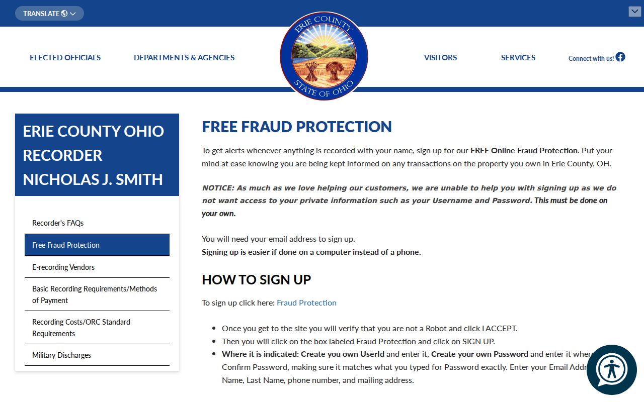Sandusky neighbors Erie County Recorder fraud protection alert