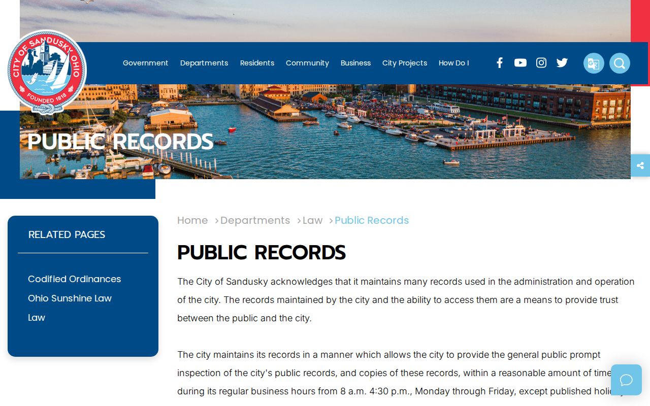 Sandusky neighbors City public records request information