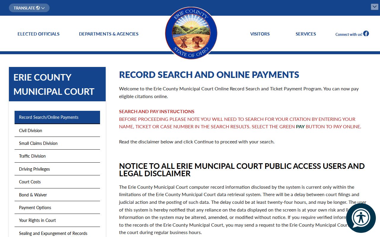 Sandusky resident lookup Erie County Municipal Court record search