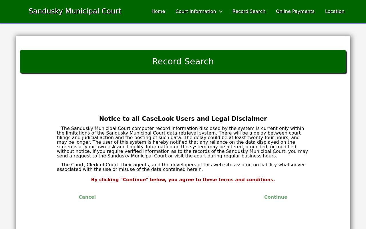 Sandusky resident lookup Sandusky Municipal Court case search